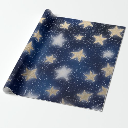 Stars Galaxy Sky Navy Blue Night Sepia Gold Blush Wrapping Paper