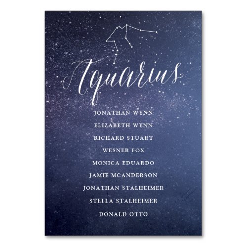 Stars Galaxy Wedding Seating Chart Card Aquarius