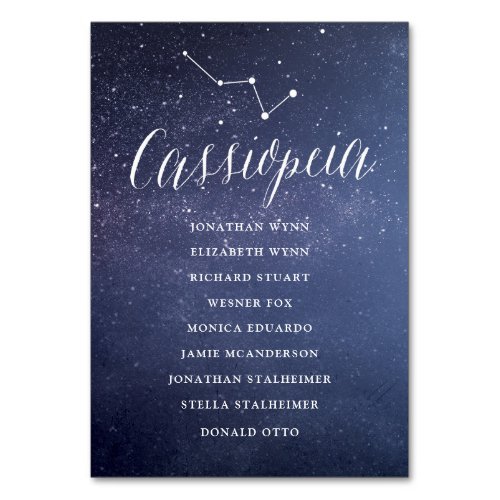 Stars Galaxy Wedding Seating Chart Card Cassiopeia