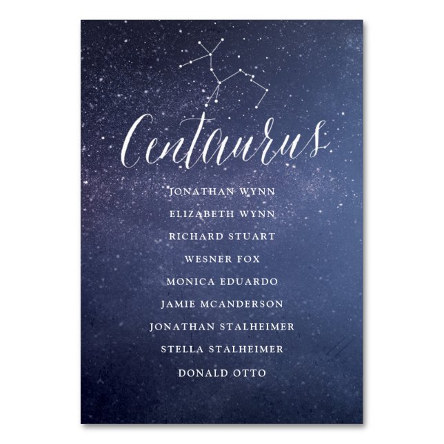 Stars Galaxy Wedding Seating Chart Card Centaurus (Front)