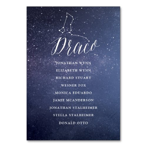 Stars Galaxy Wedding Seating Chart Card Draco