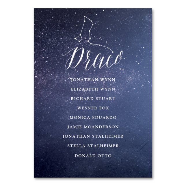 Stars Galaxy Wedding Seating Chart Card Draco (Front)