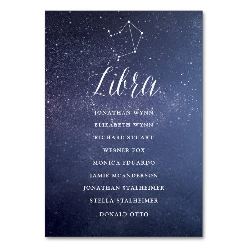 Stars Galaxy Wedding Seating Chart Card Libra