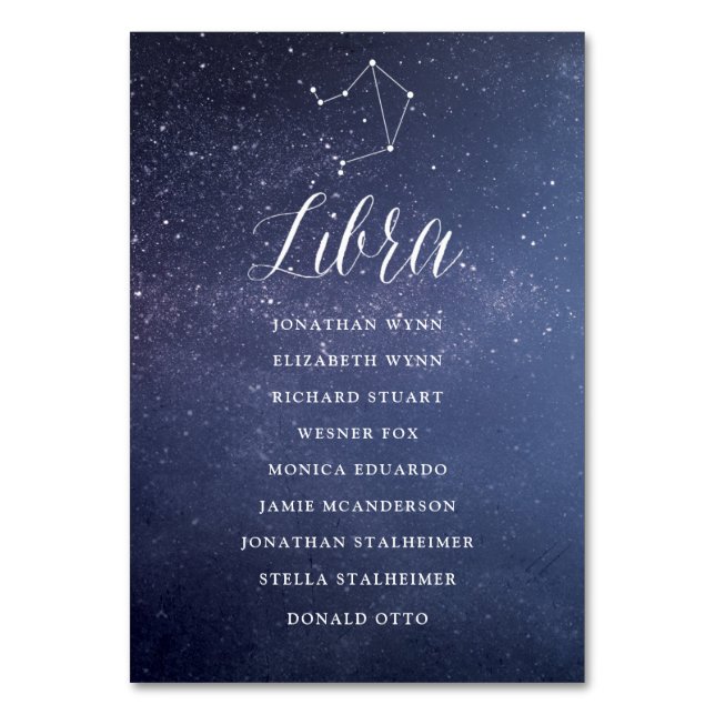 Stars Galaxy Wedding Seating Chart Card Libra (Front)