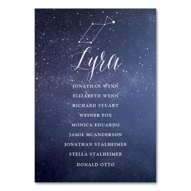 Stars Galaxy Wedding Seating Chart Card Lyra (Front)
