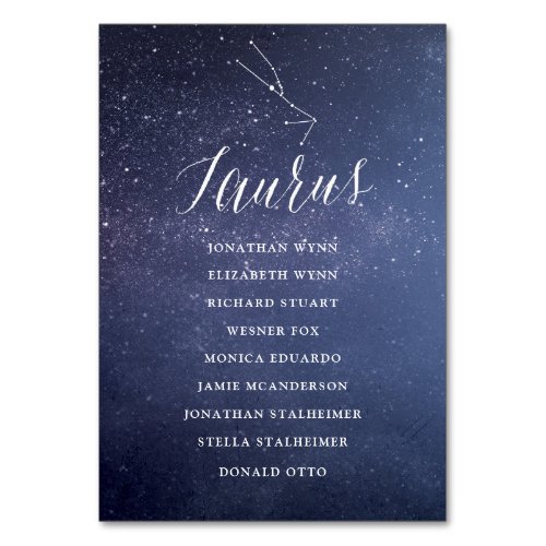 Stars Galaxy Wedding Seating Chart Card Taurus