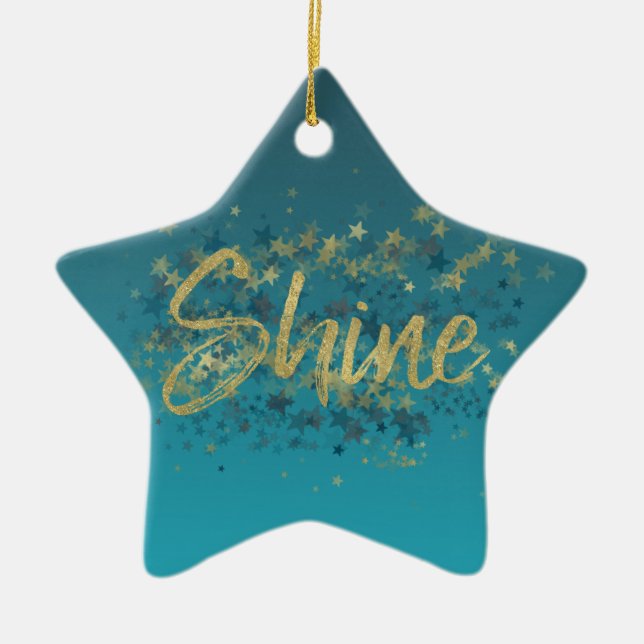 Stars Gold Blue Shine Ceramic Ornament (Front)