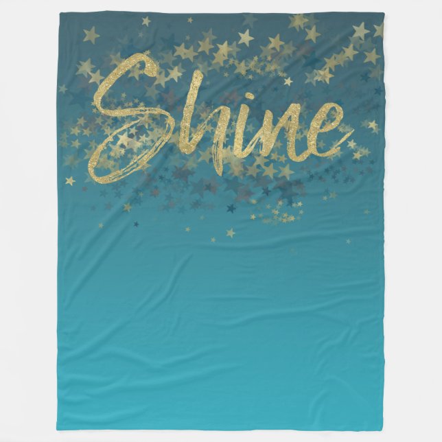 Stars Gold Blue Shine Fleece Blanket (Front)