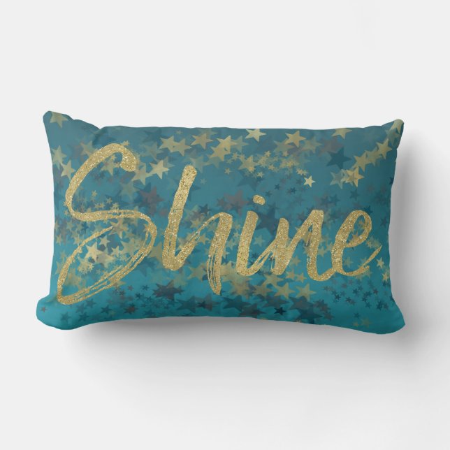Stars Gold Blue Shine Lumbar Pillow (Front)