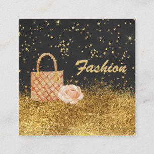 *~* Stars Gold Glitter BAG ROSE FASHION Square Business Card