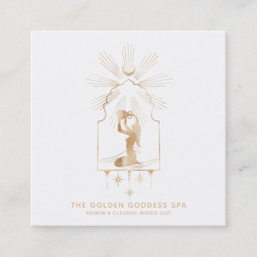 Customizable *~* Stars Golden Goddess Moon Bathing Urn Spa Square Business Card