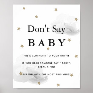 Stars & Gray Clouds Baby Shower Don't Say Baby Poster