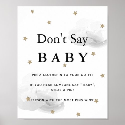 Stars  Gray Clouds Baby Shower Dont Say Baby Poster