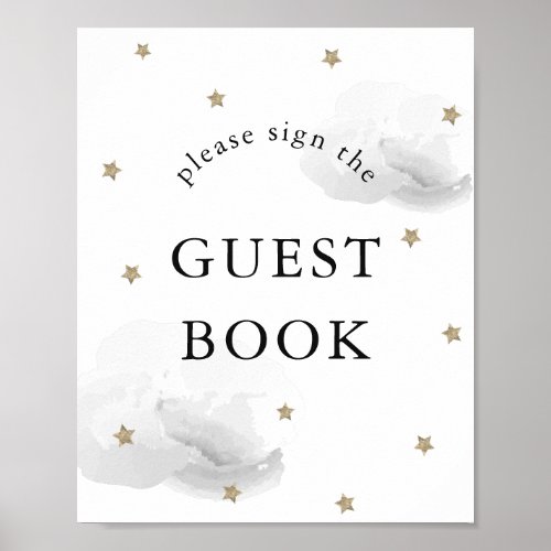Stars Gray Clouds Baby Shower Guest Book Sign