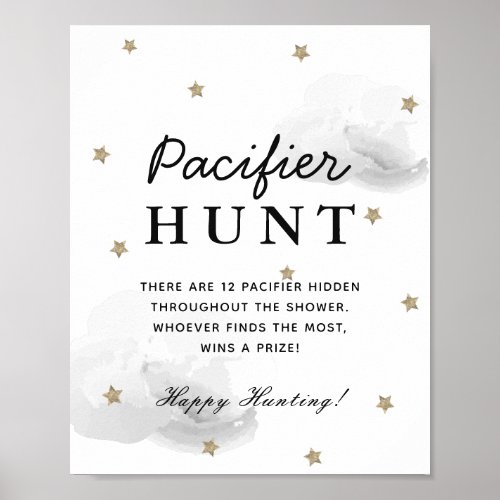 Stars  Gray Clouds Baby Shower Pacifier Hunt Poster