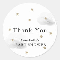 Stars & Gray Clouds Baby Shower Thank You Classic Round Sticker