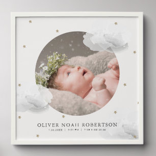 Stars & Gray Clouds Photo Boy Baby Announcement Peel And Stick Photo Tile