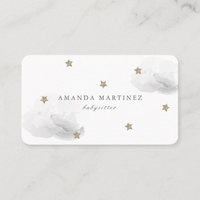 Stars & Gray Clouds Simple White Business Card (Front)