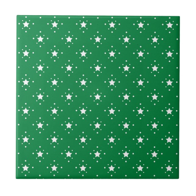 Stars Green Christmas Background Ceramic Tile (Front)