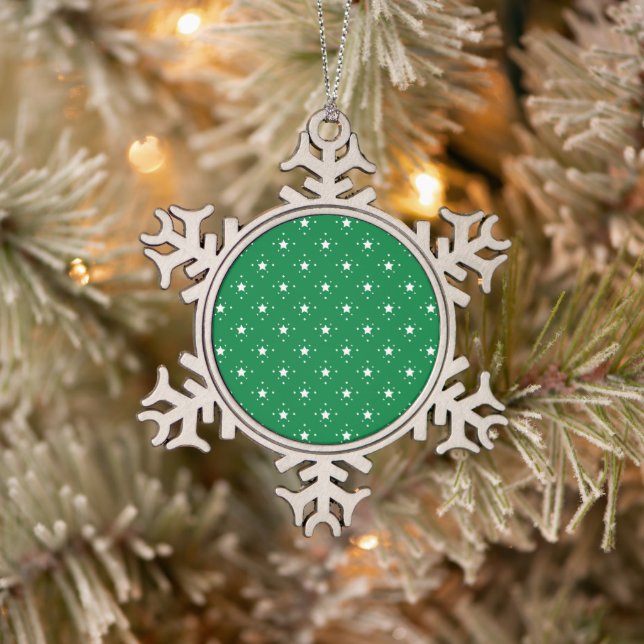 Stars Green Christmas Background Snowflake Pewter Christmas Ornament (Tree)
