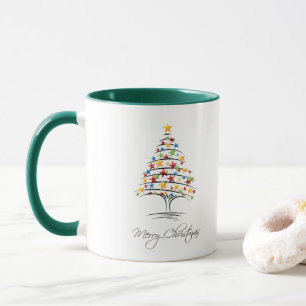 Stars Green Tree Merry Christmas Mug