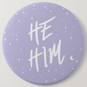 Stars He Him Pronouns in Lilac Button
