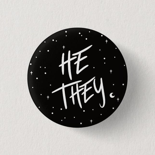 Stars He/They Pronouns  3 Cm Round Badge Button (Front)