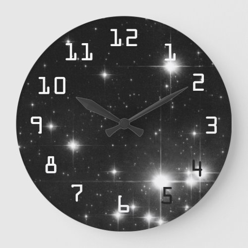 Stars in Deep Space Black and White Large Clock