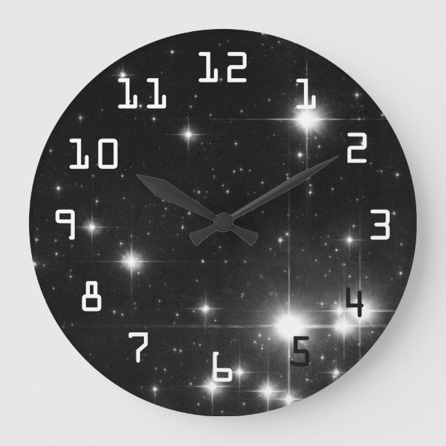 Stars in Deep Space Black and White Large Clock (Front)