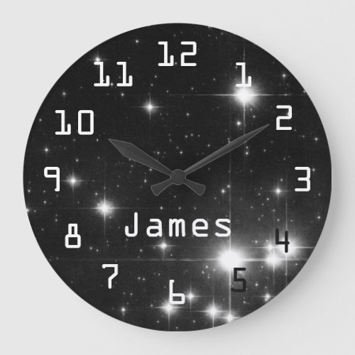 Stars in Deep Space Black and White Large Clock