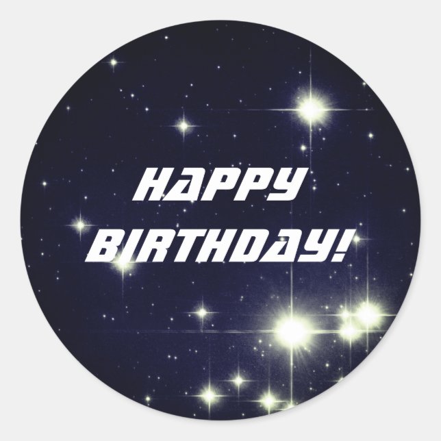 Stars in Deep Space Dark Blue Happy Birthday Classic Round Sticker (Front)