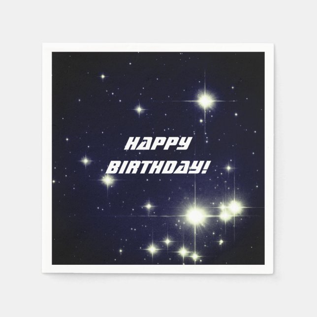 Stars in Deep Space Dark Blue Happy Birthday Napkins (Front)