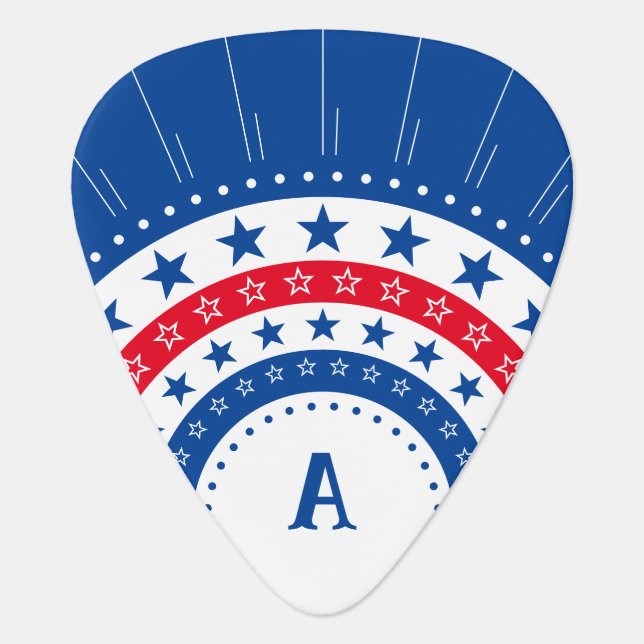 Stars in Red, White, and Blue with Monogram Guitar Pick (Front)