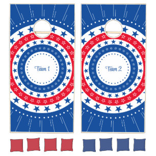 Stars in Red, White, and Blue with Team Names Cornhole Set