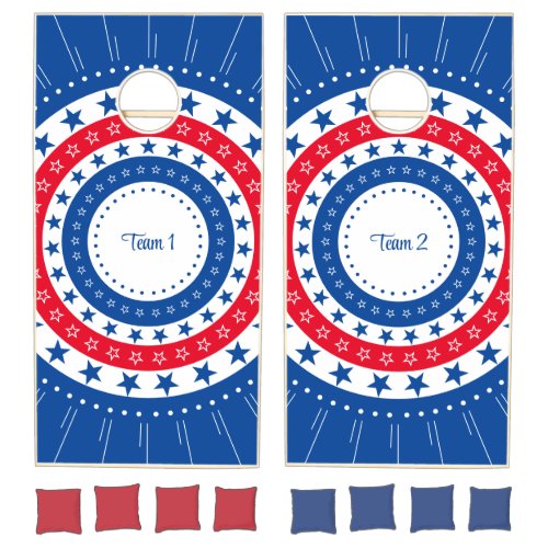 Stars in Red White and Blue with Team Names Cornhole Set
