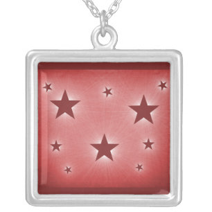 Stars in the Night Sky Necklace, Dark Red Silver Plated Necklace