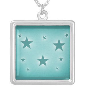 Stars in the Night Sky Necklace, Teal Silver Plated Necklace