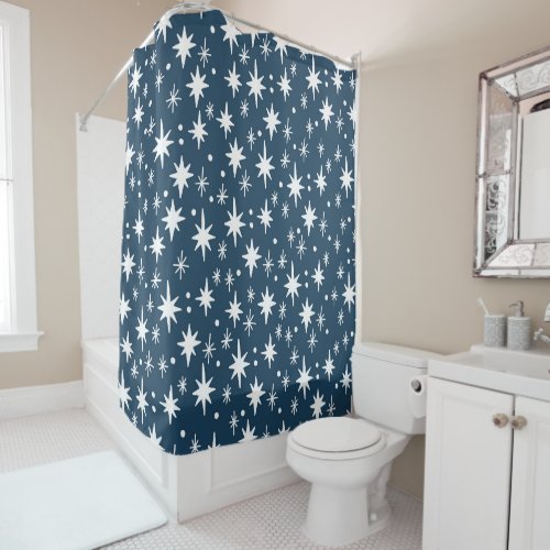 Stars in the Sky Navy White Simple Pattern Shower Curtain