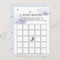 Stars Lavender Clouds Baby Shower Bingo Game Card