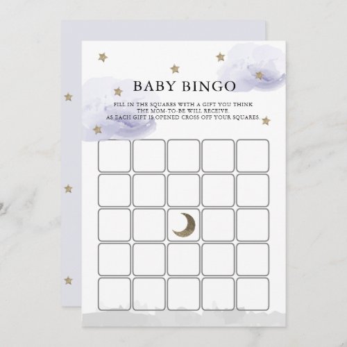 Stars Lavender Clouds Baby Shower Bingo Game Card