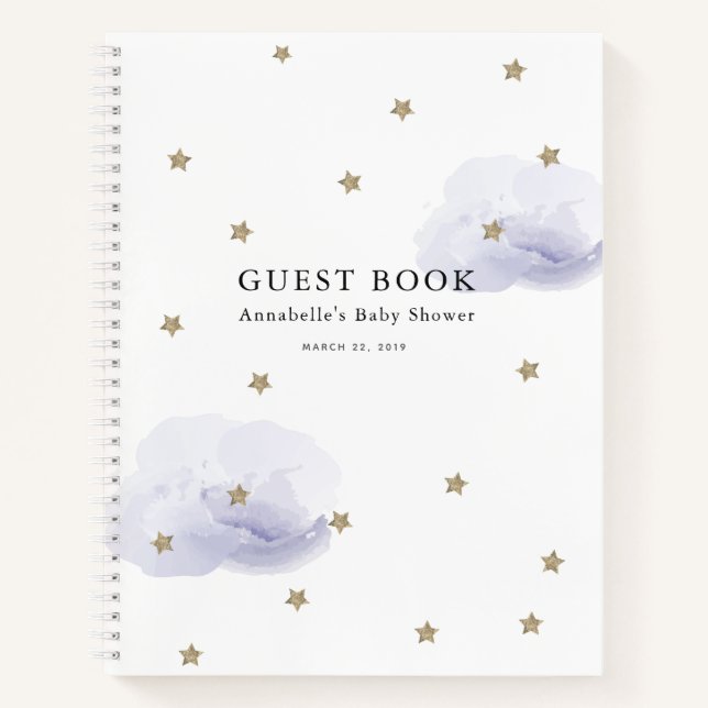 Stars & Lavender Clouds Baby Shower Guest Book (Front)