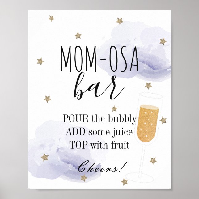 Stars & Lavender Clouds Baby Shower Mom-osa Bar Poster (Front)