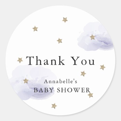 Stars  Lavender Clouds Baby Shower Thank You Classic Round Sticker