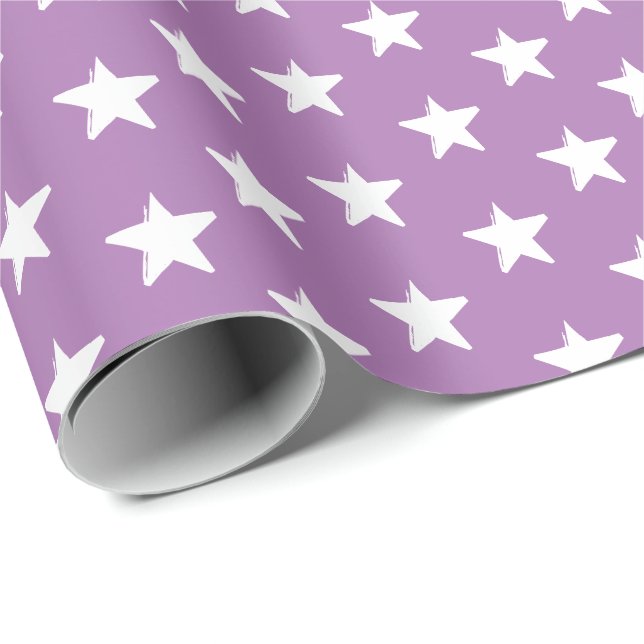 Stars Lavender lilac and white pattern modern gift Wrapping Paper (Roll Corner)