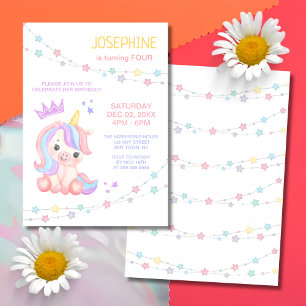 Stars Light Banner Unicorn Kids Birthday Invitation