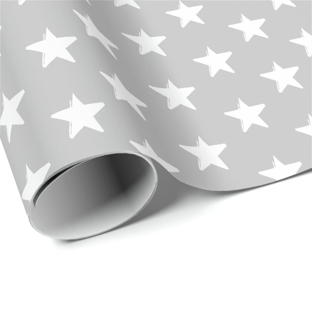 Stars light gray and white pattern modern gift wrapping paper (Roll Corner)