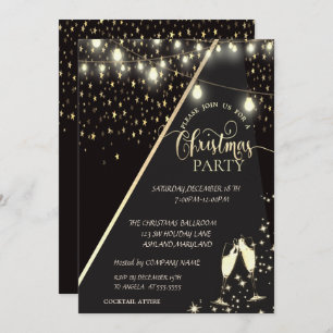 Stars,Lights,Wine Glass Company Christmas Party Invitation