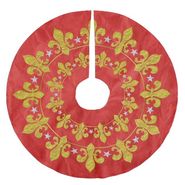 Stars & Lily Circle gold silver I + your backgr. Brushed Polyester Tree Skirt (Front)