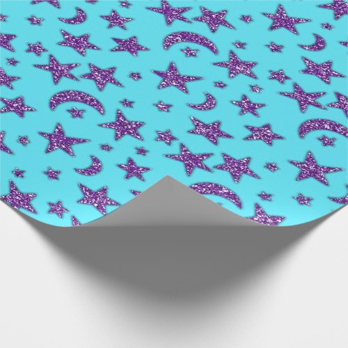 Stars Moon Amethyst Purple Plum Sparkly Ocean Wrapping Paper