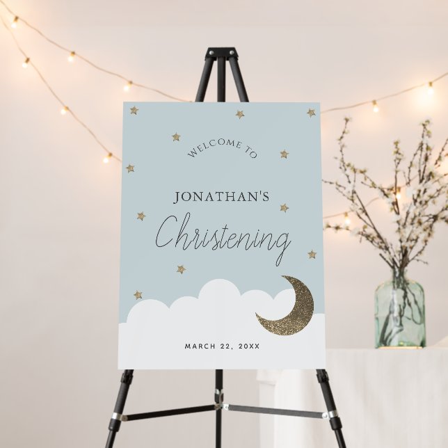 Stars & Moon Baby Blue Boy Christening Foam Board (In Situ (Stand))